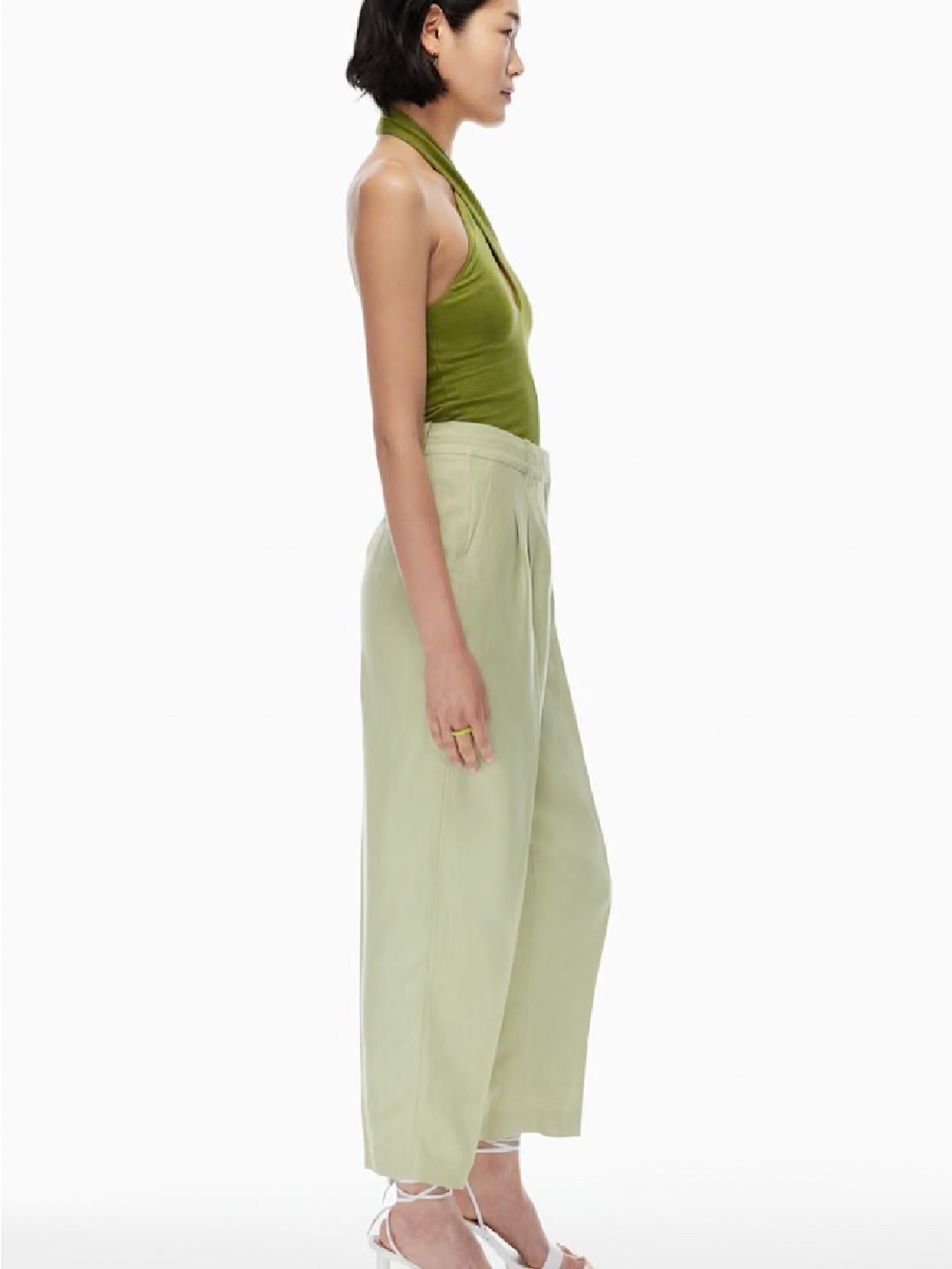 Aritzia Wilfred Carrot Pant Pastel Sage Green Linen TENCEL High Rise Trouser 4